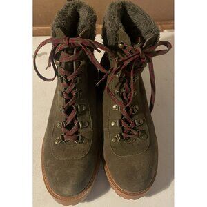 Dingo Leather Combat Boots Womens 8.5 M Olive Green Lace Up Faux Fur